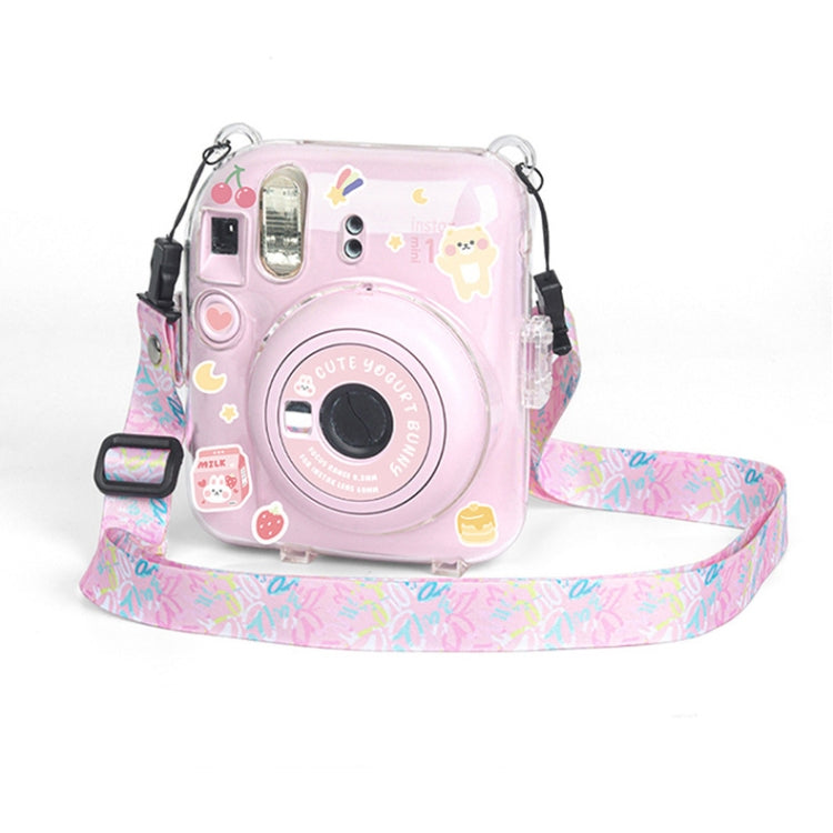 Crystal Hard Acrylic Camera Case with Shoulder Strap, For FUJIFILM instax mini 12(DIY Pink Graffiti), For FUJIFILM instax mini 12(DIY Blue Cat), For FUJIFILM instax mini 12(DIY Purple Daisies), For FUJIFILM instax mini 12(DIY Green Flowers)