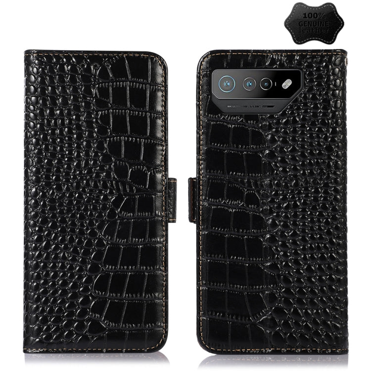 Crocodile Top Layer Cowhide Leather Phone Case, For Asus ROG Phone 7