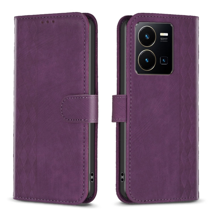 Plaid Embossed Leather Phone Case, For vivo Y11 / Y15 / Y12 / Y17, For vivo Y20, For vivo Y21 / Y21s / Y31s, For vivo Y35 4G / Y22s