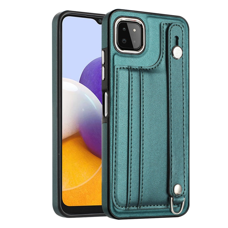 Shockproof Leather Phone Case with Wrist Strap, For Samsung Galaxy A22 5G, For Samsung Galaxy S21 FE 5G, For Samsung Galaxy A32 4G, For Samsung Galaxy A72 4G / A72 5G, For Samsung Galaxy A52 4G / A52 5G, For Samsung Galaxy A12 4G / M12