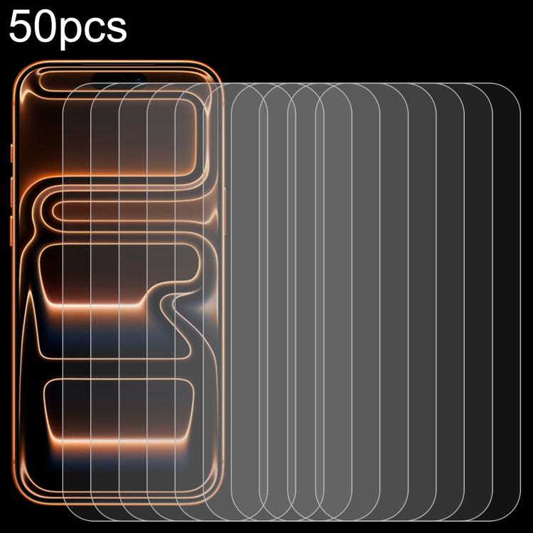 50pcs 0.26mm 9H 2.5D High Aluminum Tempered Glass Film, For iPhone 17 Pro Max, For iPhone 17 Pro / 17, For iPhone Air, For iPhone 16e / 13 / 13 Pro, For iPhone 16 Pro Max, For iPhone 16 Pro, For iPhone 16 Plus, For iPhone 16