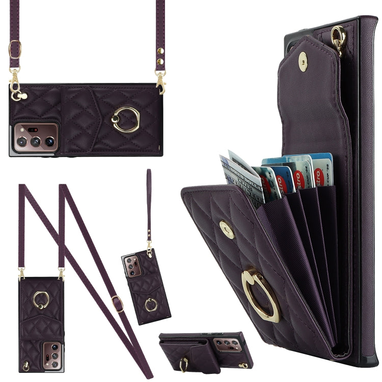 Rhombic Texture Card Bag Phone Case with Long Lanyard, For Samsung Galaxy S24 5G, For Samsung Galaxy A54 5G, For Samsung Galaxy S23 Ultra 5G, For Samsung Galaxy S23+ 5G, For Samsung Galaxy S23 5G, For Samsung Galaxy Note20 Ultra