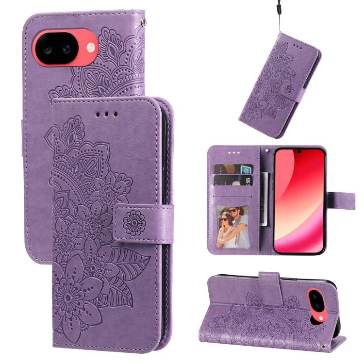 Seven-petal Flowers Embossing Leather Phone Case, For Google Pixel 11a, For Google Pixel 11 Pro XL, For Google Pixel 11 / Pixel 11 Pro, For Google Pixel 10a, For Google Pixel 9a, For Google Pixel 9 Pro, For Google Pixel 9, For Google Pixel 8a