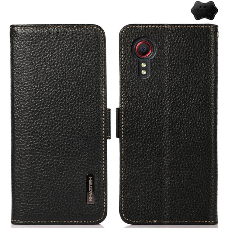 KHAZNEH Side-Magnetic Litchi Genuine Leather RFID Phone Case, For Samsung Galaxy Xcover7, For Samsung Galaxy A55 5G, For Samsung Galaxy A35 5G, For Samsung Galaxy S24 Ultra, For Samsung Galaxy S24+, For Samsung Galaxy S24, For Samsung Galaxy A15