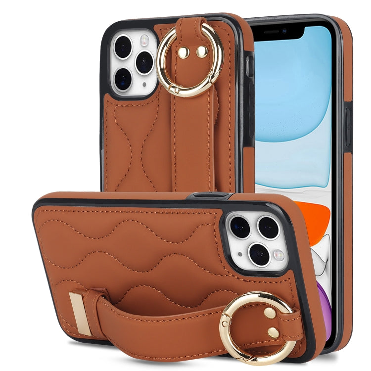 Non-slip Full Coverage Ring PU Phone Case with Wristband, For iPhone 12 Pro / 12, For iPhone 12 Pro Max, For iPhone 12 mini, For iPhone 11 Pro Max, For iPhone 11, For iPhone 11 Pro