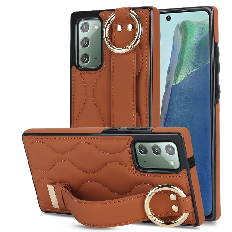 Non-slip Full Coverage Ring PU Phone Case with Wristband, For Samsung Galaxy S22+, For Samsung Galaxy S22, For Samsung Galaxy Note20 Ultra, For Samsung Galaxy Note20
