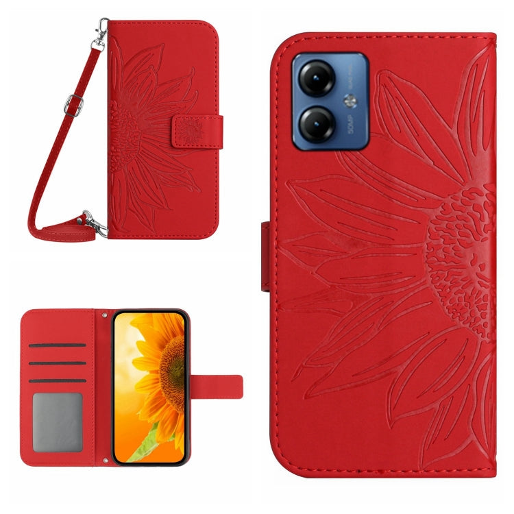 HT04 Skin Feel Sun Flower Embossed Flip Leather Phone Case with Lanyard, For Motorola Moto G84, For Motorola Moto G54, For Motorola Edge 40 Neo, For Motorola Moto G14