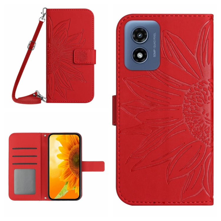 HT04 Skin Feel Sun Flower Embossed Flip Leather Phone Case with Lanyard, For Motorola Moto G45 5G, For Motorola Edge 50 5G, For Motorola Edge 50 Neo, For Motorola Moto E14