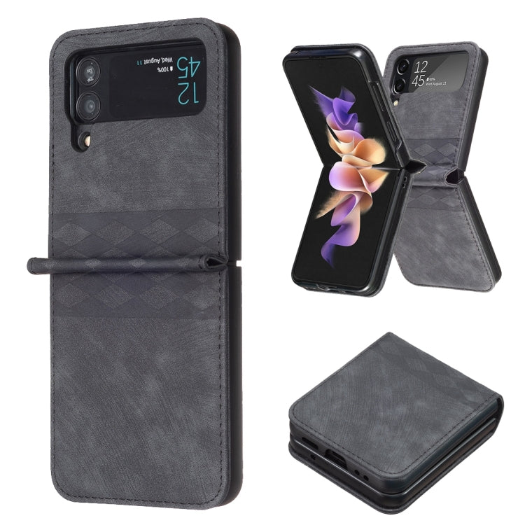 Plaid Embossed Leather Phone Case, For Samsung Galaxy Z Flip6 / Flip7 FE, For Samsung Galaxy Z Flip5, For Samsung Galaxy Z Flip4, For Samsung Galaxy Z Flip3 5G