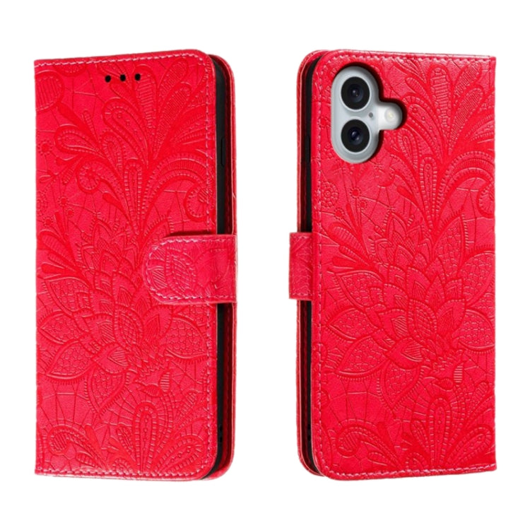 Lace Flower Embossing Flip Leather Phone Case, For iPhone 18 Pro / 17 Pro, For iPhone 18 Pro Max / 17 Pro Max, For iPhone 17e / 16e, For iPhone 17, For iPhone Air, For iPhone 16 Pro Max, For iPhone 16 Pro, For iPhone 16 Plus