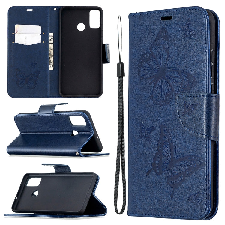 Two Butterflies Embossing Pattern Horizontal Flip Leather Case with Holder & Card Slot & Wallet & Lanyard, For Xiaomi Redmi 9, For Huawei Honor 9X Lite