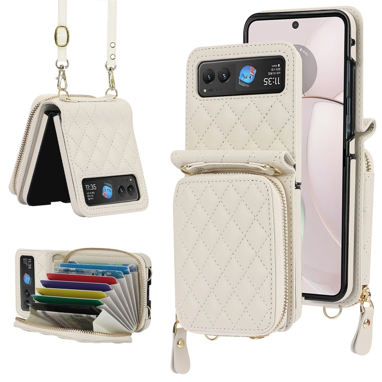 Rhombic Texture Card Bag Phone Case with Dual Lanyard, For Motorola Razr 40