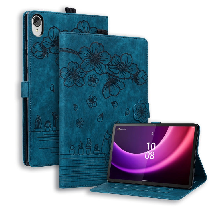 Cartoon Sakura Cat Embossed Leather Tablet Case, For Lenovo Tab M10 3rd Gen, For Lenovo Tab M10 Plus 3rd Gen 2022, For Lenovo Tab P11 TB-J606F