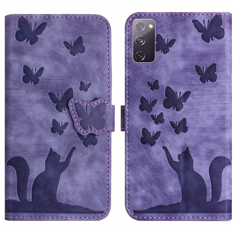 Butterfly Cat Embossing Flip Leather Phone Case, For Samsung Galaxy S20 FE, For Samsung Galaxy A53 5G, For Samsung Galaxy A33 5G, For Samsung Galaxy S22 Ultra 5G, For Samsung Galaxy S22+ 5G, For Samsung Galaxy S22 5G, For Samsung Galaxy A52 5G / A52S