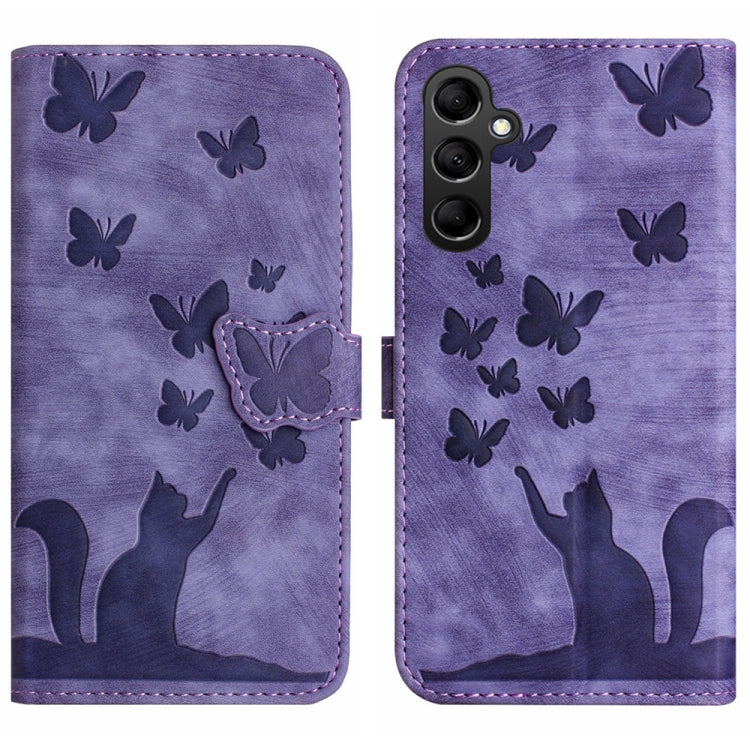 Butterfly Cat Embossing Flip Leather Phone Case, For Samsung Galaxy A55, For Samsung Galaxy A35, For Samsung Galaxy S24 Ultra 5G, For Samsung Galaxy S24+ 5G, For Samsung Galaxy S24 5G, For Samsung Galaxy A15, For Samsung Galaxy A05s