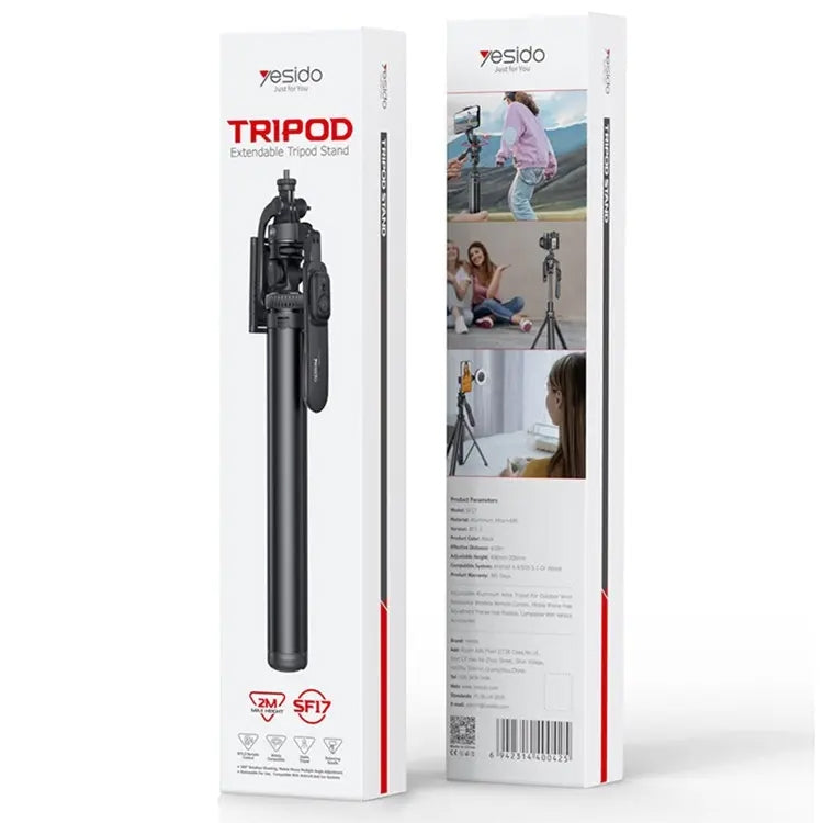 YESIDO SF17 Multifunctional Retractable Metal Tripod Stand Selfie Stick for Cell Phones Camera, SF17