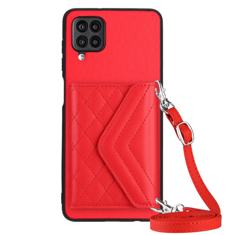 Rhombic Texture Card Bag RFID Phone Case with Long Lanyard, For Samsung Galaxy A13 4G, For Samsung Galaxy S22 Ultra 5G, For Samsung Galaxy S22+ 5G, For Samsung Galaxy S22 5G, For Samsung Galaxy S21 FE, For Samsung Galaxy A52, For Samsung Galaxy A12