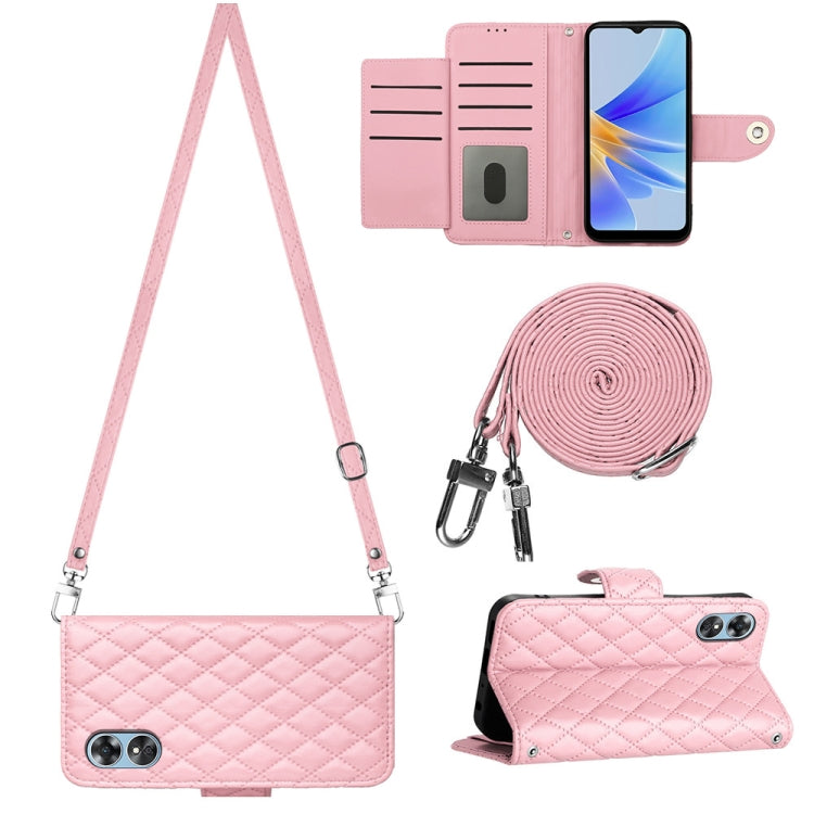 Rhombic Texture Flip Leather Phone Case with Long Lanyard, For OPPO A38 4G / A18 4G, For OPPO Reno10/Reno10 Pro Global, For OPPO A78 5G / A58 5G, For OPPO A17