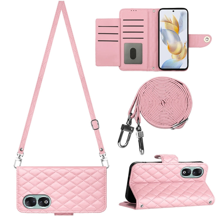 Rhombic Texture Flip Leather Phone Case with Long Lanyard, For Honor X6a, For Honor 90 Lite, For Honor 90