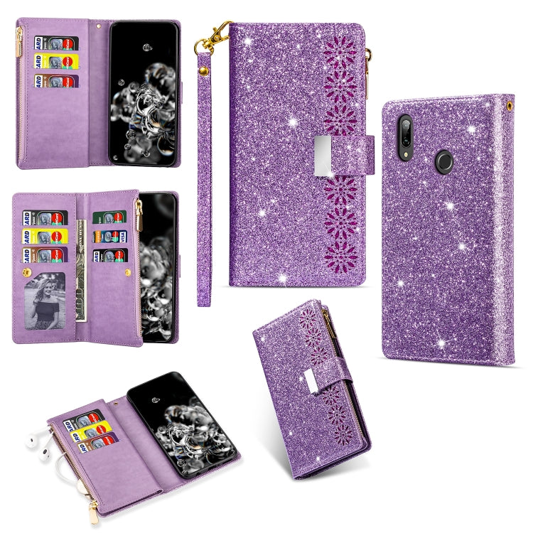 Multi-card Slots Starry Sky Laser Carving Glitter Zipper Horizontal Flip Leather Case with Holder & Wallet & Lanyard, For Samsung Galaxy A20e / A10e, For Samsung Galaxy A40, For Samsung Galaxy M40 / A60, For Samsung Galaxy A6 (2018)