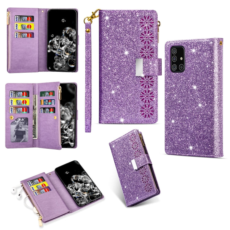 Multi-card Slots Starry Sky Laser Carving Glitter Zipper Horizontal Flip Leather Case with Holder & Wallet & Lanyard, For Samsung Galaxy A51, For Samsung Galaxy A81 / Note 10 Lite / M60s, For Samsung Galaxy A91 / S10 Lite / M80s