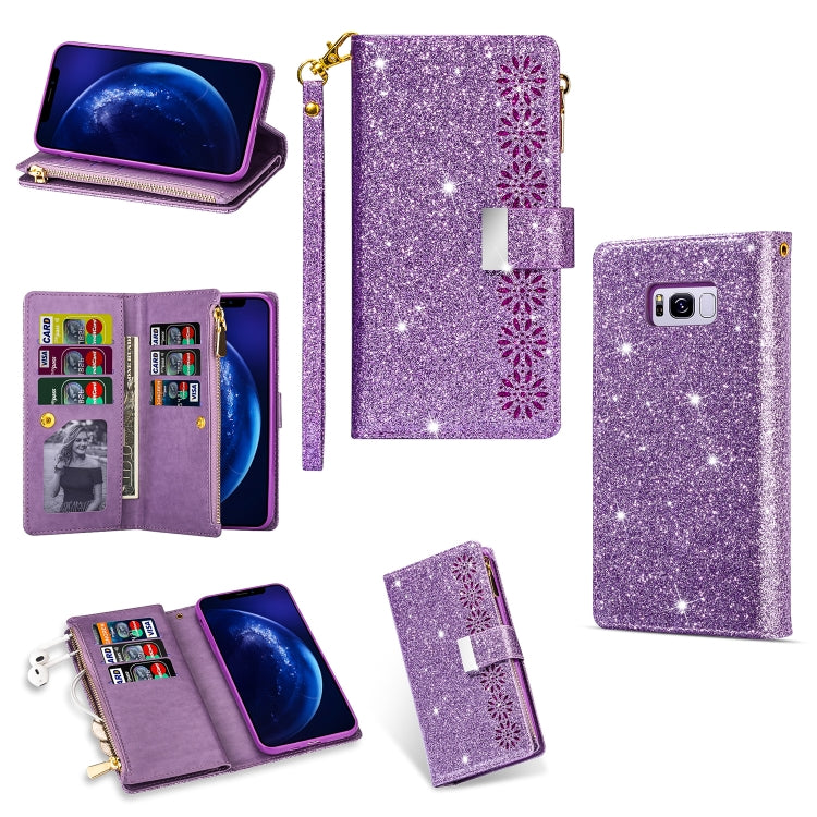 Multi-card Slots Starry Sky Laser Carving Glitter Zipper Horizontal Flip Leather Case with Holder & Wallet & Lanyard, For Samsung Galaxy S8, For Samsung Galaxy S8+, For Samsung Galaxy S9, For Samsung Galaxy S9+, For Samsung Galaxy S10