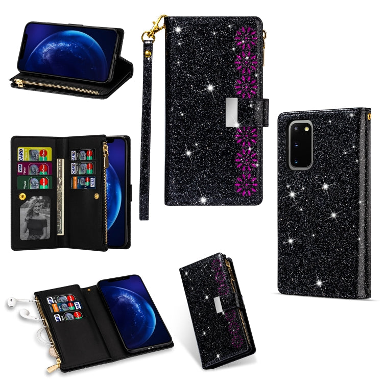 Multi-card Slots Starry Sky Laser Carving Glitter Zipper Horizontal Flip Leather Case with Holder & Wallet & Lanyard, For Samsung Galaxy S20+, For Samsung Galaxy S20 Ultra