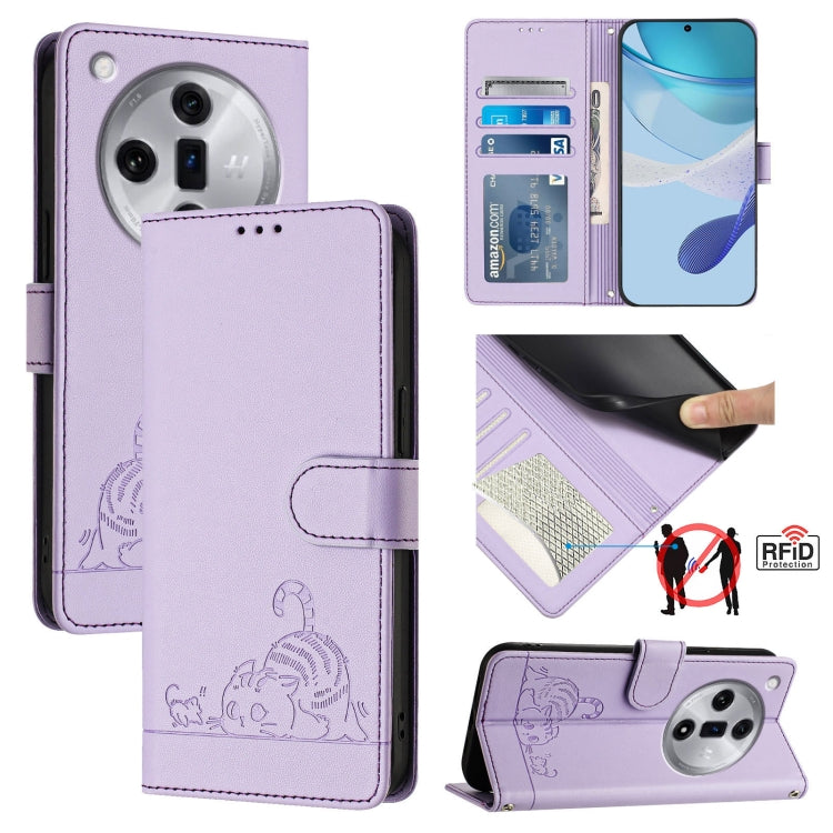 Cat Rat Embossed Pattern RFID Leather Phone Case with Lanyard, For OPPO Reno12 Pro Global, For OPPO Reno12 Global, For OPPO A60 4G Global, For OPPO A2 Pro 5G / A3 Pro 5G, For OPPO A3 Pro 5G Global, For OPPO Reno11 F 5G Global, For OPPO F25 Pro 5G India...