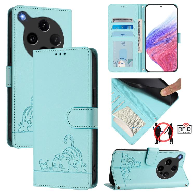 Cat Rat Embossed Pattern RFID Leather Phone Case with Lanyard, For OPPO Find X8 Ultra, For OPPO Reno13 F 5G Global / Reno13 F 4G, For OPPO A3x 5G Global, For OPPO Find X8, For OPPO A80 5G EU, For OPPO K12x 5G Global, For OPPO Reno12 F Global