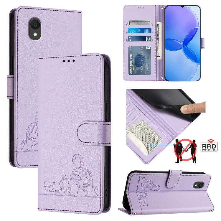Cat Rat Embossed Pattern RFID Leather Phone Case with Lanyard, For TCL K70 Power 4G / K70 4G, For TCL NxtPaper 70 Pro 5G, For TCL K32 5G / K33, For TCL 60 NxtPaper, For TCL 60 SE NxtPaper / 605, For TCL 50 Pro NxtPaper, For TCL 50 LE 5G, For TCL 201