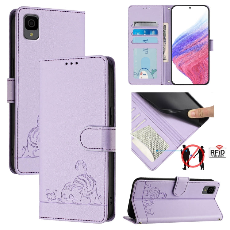 Cat Rat Embossed Pattern RFID Leather Phone Case with Lanyard, For TCL 403, For TCL 40 R, For TCL 30 XL T701DL, For TCL 305 / 306, For TCL Stylus 5G, For TCL 303, For TCL 30T T603DL, For TCL 30Z T602DL