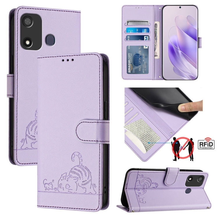 Cat Rat Embossed Pattern RFID Leather Phone Case with Lanyard, For itel A60 / A60S, For itel S23+, For itel S23 S665L, For itel S18 / Vision 5, For itel P40, For itel S17 S661W / Vision 3, For itel A58 / A49, For itel P17 / A27