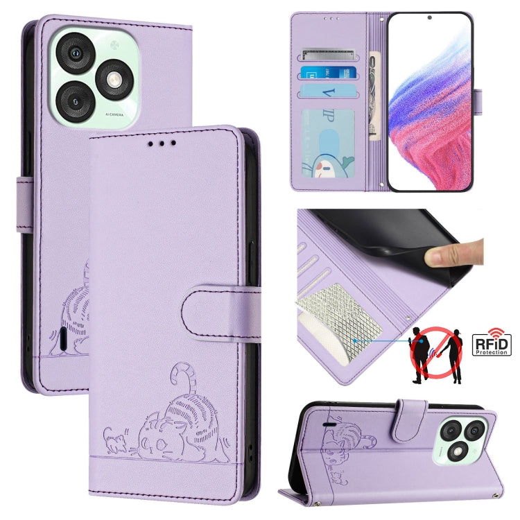 Cat Rat Embossed Pattern RFID Leather Phone Case with Lanyard, For itel A200 / A200+ 4G Global, For Itel A95 5G, For Itel A90, For Itel City 100, For itel Power 70, For itel A80 4G, For itel A50C, For itel A50