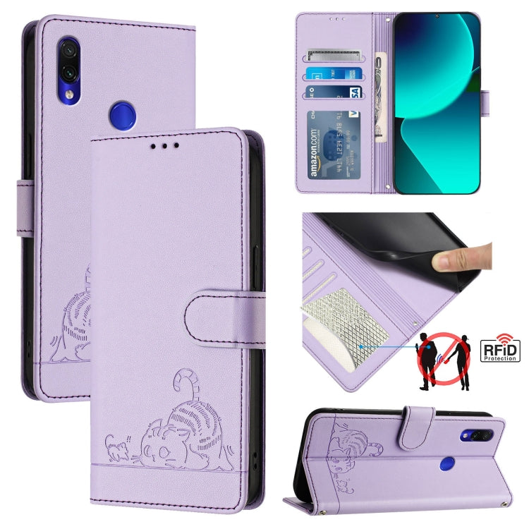Cat Rat Embossed Pattern RFID Leather Phone Case with Lanyard, For Xiaomi Redmi 9C, For Xiaomi Redmi Note 9 Pro 4G, For Xiaomi Redmi 8, For Xiaomi Redmi Note 8, For Xiaomi Redmi Note 8 Pro, For Xiaomi Redmi Note 7 / 7S, For Xiaomi Redmi Note 7 Pro