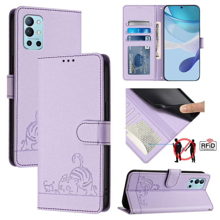 Cat Rat Embossed Pattern RFID Leather Phone Case with Lanyard, For OnePlus Nord N10 5G, For OnePlus 9R / 8T