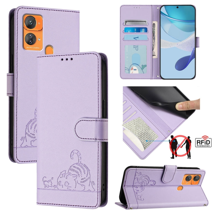 Cat Rat Embossed Pattern RFID Leather Phone Case with Lanyard, For Oukitel C33