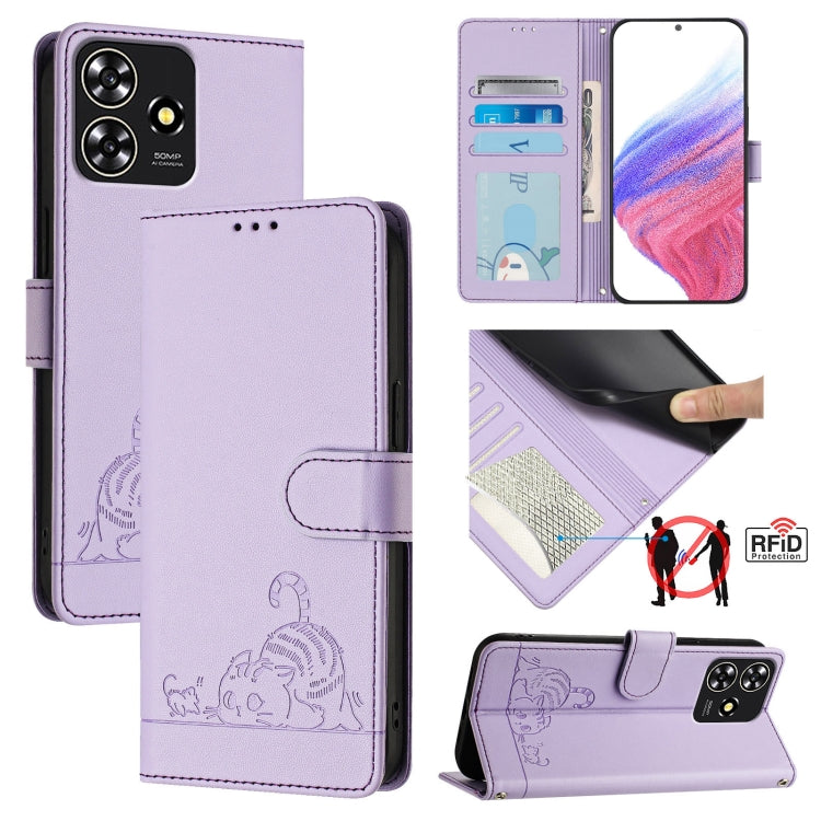 Cat Rat Embossed Pattern RFID Leather Phone Case with Lanyard, For ZTE Blade A35 Lite, For ZTE Blade V60 Design, For ZTE Blade A75 5G, For ZTE Blade A75 4G, For ZTE Blade A35 / A55, For ZTE Blade V40s, For ZTE Blade A73 5G, For ZTE Blade A73 4G