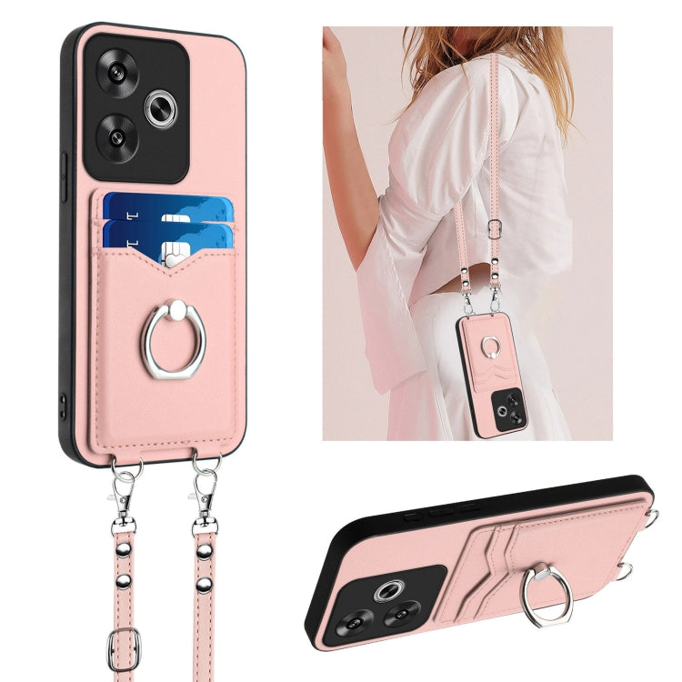 R20 Crossbody Rope Ring Card Holder Phone Case, For Xiaomi Redmi Turbo 3, For Xiaomi Redmi A3 4G Global, For Xiaomi Redmi Note 13 Pro 4G Global, For Xiaomi Redmi Note 13 4G Global, For Xiaomi Redmi 13C 5G / 13R, For Xiaomi Redmi Note 13 Pro 5G