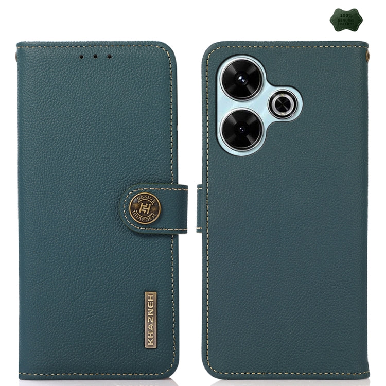 KHAZNEH Custer Texture RFID Genuine Leather Phone Case, For Redmi 14C 4G, For Redmi 13 4G