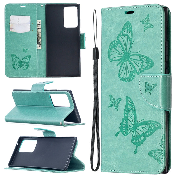 Embossing Two Butterflies Pattern Horizontal Flip PU Leather Case with Holder & Card Slot & Wallet & Lanyard, For iPhone 12 mini, For iPhone 12 / 12 Pro, For iPhone 12 Pro Max, For Samsung Galaxy Note20, For Samsung Galaxy Note20 Ultra