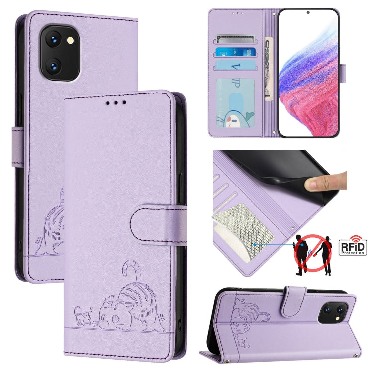 Cat Rat Embossed RFID Leather Phone Case with Lanyard, For Umidigi G100X 4G / 5G, For Umidigi G100 Pro, For UMIDIGI Note 100, For UMIDIGI Note 90, For UMIDIGI A15 / A15C / A15T, For UMIDIGI G9 5G, For UMIDIGI Bison X20, For UMIDIGI Power 7 / Power 7S