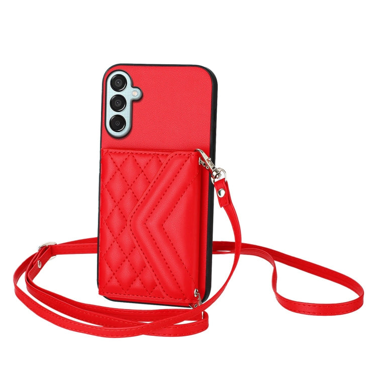Rhombic Texture Card Bag RFID Phone Case with Long Lanyard, For Samsung Galaxy F15 / M15