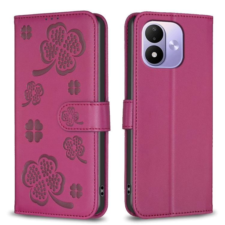 Four-leaf Embossed Leather Phone Case, For Redmi Note 17 Pro 5G Global 163mm, For Redmi Note 17 Pro+ 5G Global 163mm, For Redmi 17 4G / 5G Global 170mm, For Redmi Note 17 4G Global 171mm, For Redmi K90 Max 5G, For Redmi Note 14 Pro 4G