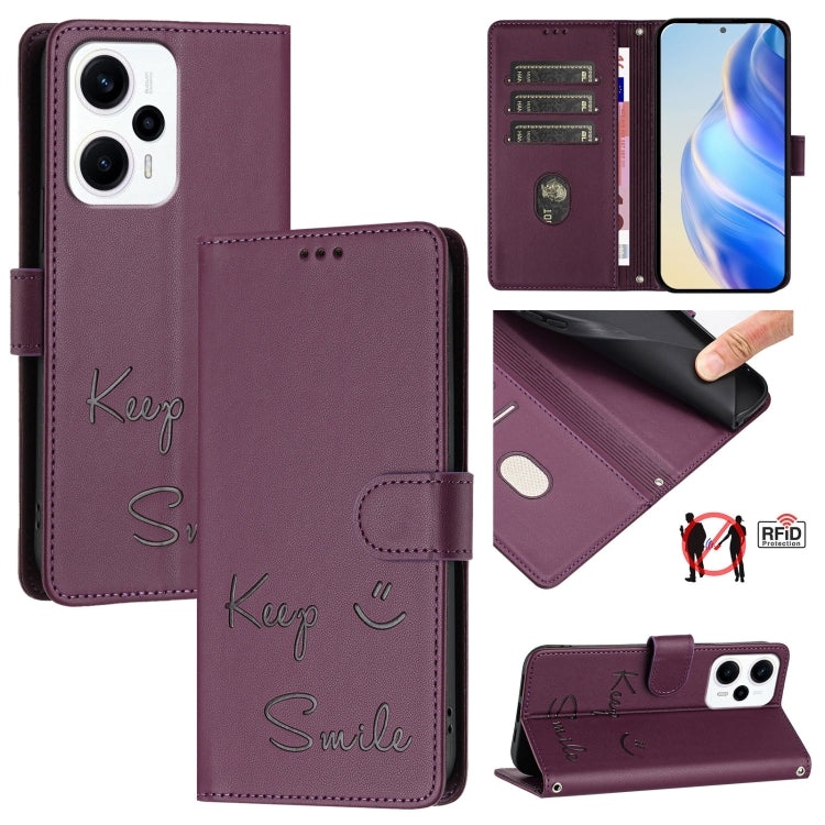 Smile Embossing RFID Leather Phone Case, For Xiaomi Poco X6 Pro / Redmi K70E, For Xiaomi Poco X6, For Xiaomi 14 Ultra, For Xiaomi 14 Pro, For Xiaomi 14, For Xiaomi Poco M6 Pro 5G, For Xiaomi 13T / 13T Pro, For Xiaomi Poco X4 GT