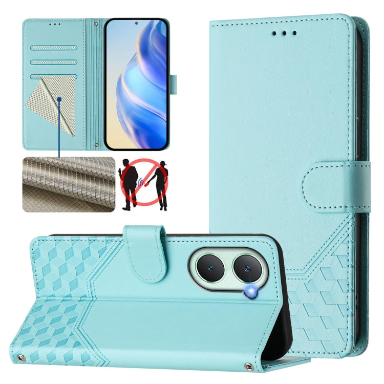 Honeycomb Embossing RFID Leather Phone Case, For vivo Y03 4G Global / Y18 4G, For vivo Y38 5G / Y200i / T3x Global, For vivo iQOO Z9x, For vivo iQOO Z9 / Z9 Turbo, For vivo Y100 IDN / T3 5G IDN, For vivo V30 5G / V30 Pro Global