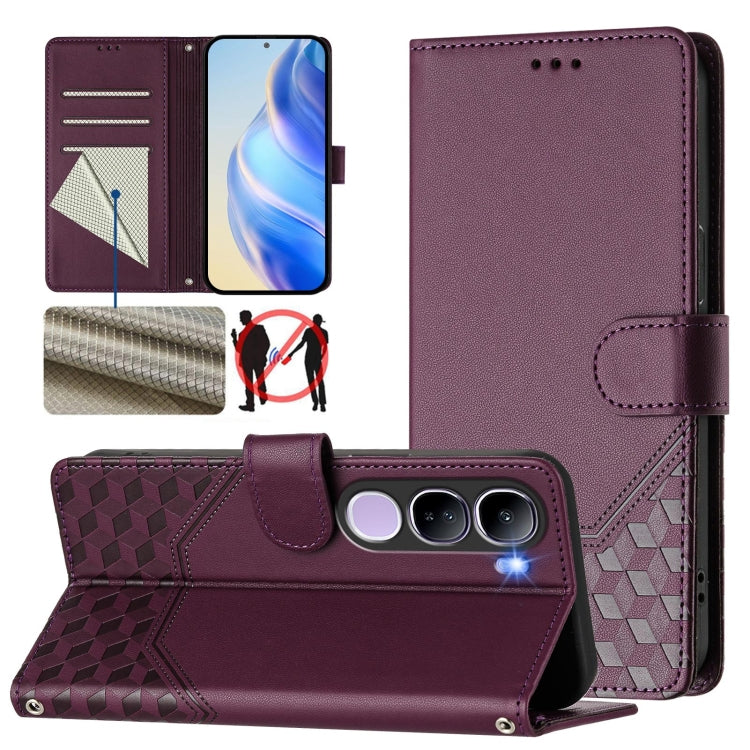 Honeycomb Embossing RFID Leather Phone Case, For vivo V50 Lite 5G, For vivo Y29s 5G / Y04 4G Global, For vivo Y29 4G Global, For vivo V50 5G Global, For vivo S20 5G, For vivo S20 Pro 5G, For vivo Y300 5G, For vivo V40 Lite 5G IDN