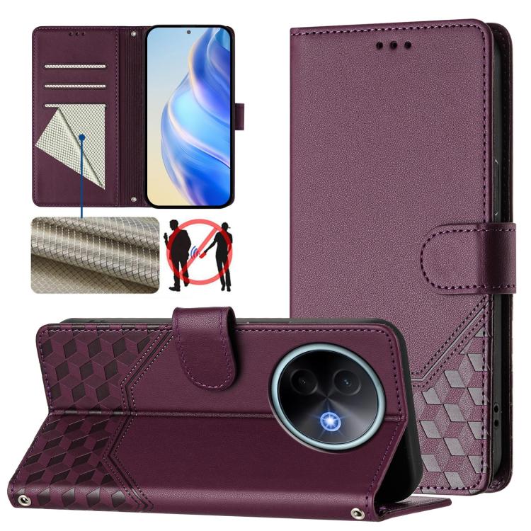 Honeycomb Embossing RFID Leather Phone Case, For vivo V60 Lite 5G Global, For vivo Y400 5G Global, For vivo Y400 4G, For vivo V60 5G Global, For vivo S30 Pro mini, For vivo S30, For vivo X200s 5G, For vivo Y39 5G Global