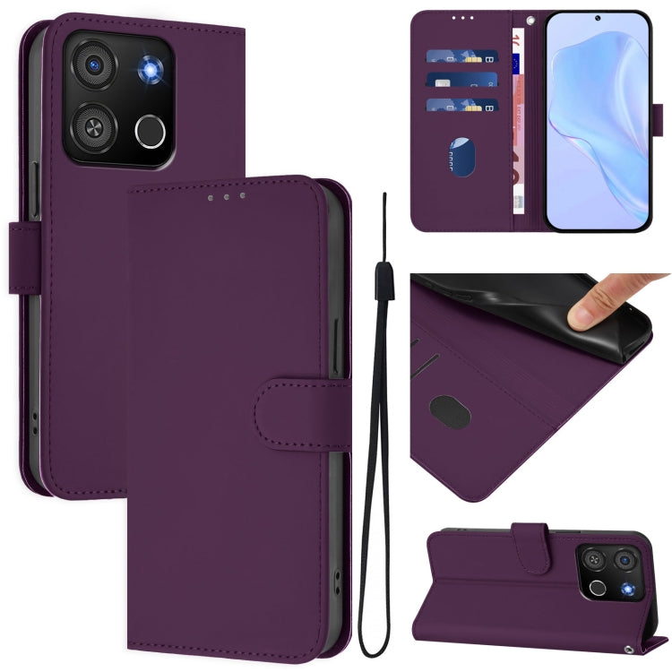 Skin Feel Solid Color Leather Phone Case with Lanyard, For itel P55 4G, For itel A05s