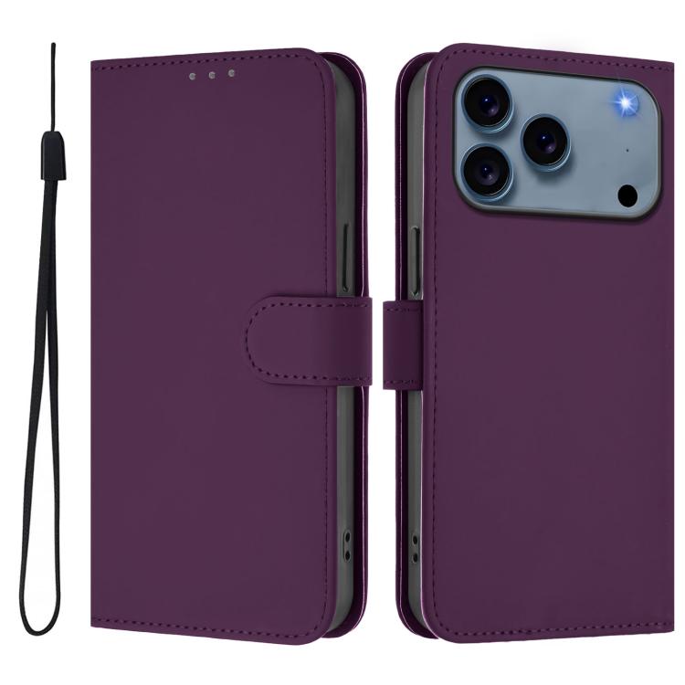 Skin Feel Solid Color Leather Phone Case with Lanyard, For iPhone 18 Pro / 17 Pro, For iPhone 18 Pro Max / 17 Pro Max