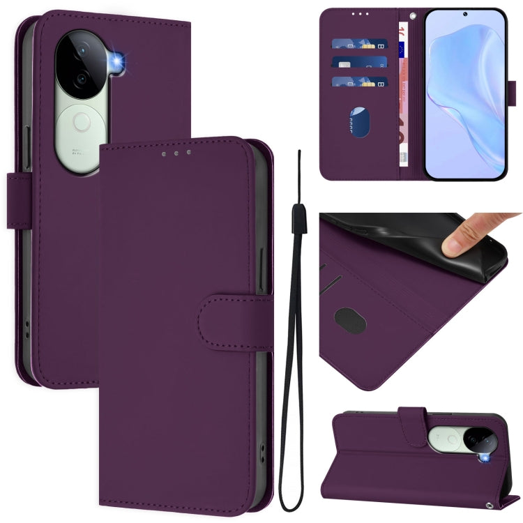 Skin Feel Solid Color Leather Phone Case with Lanyard, For vivo V40 Lite 5G IDN, For vivo V40E 5G India / iQOO Z9s 5G